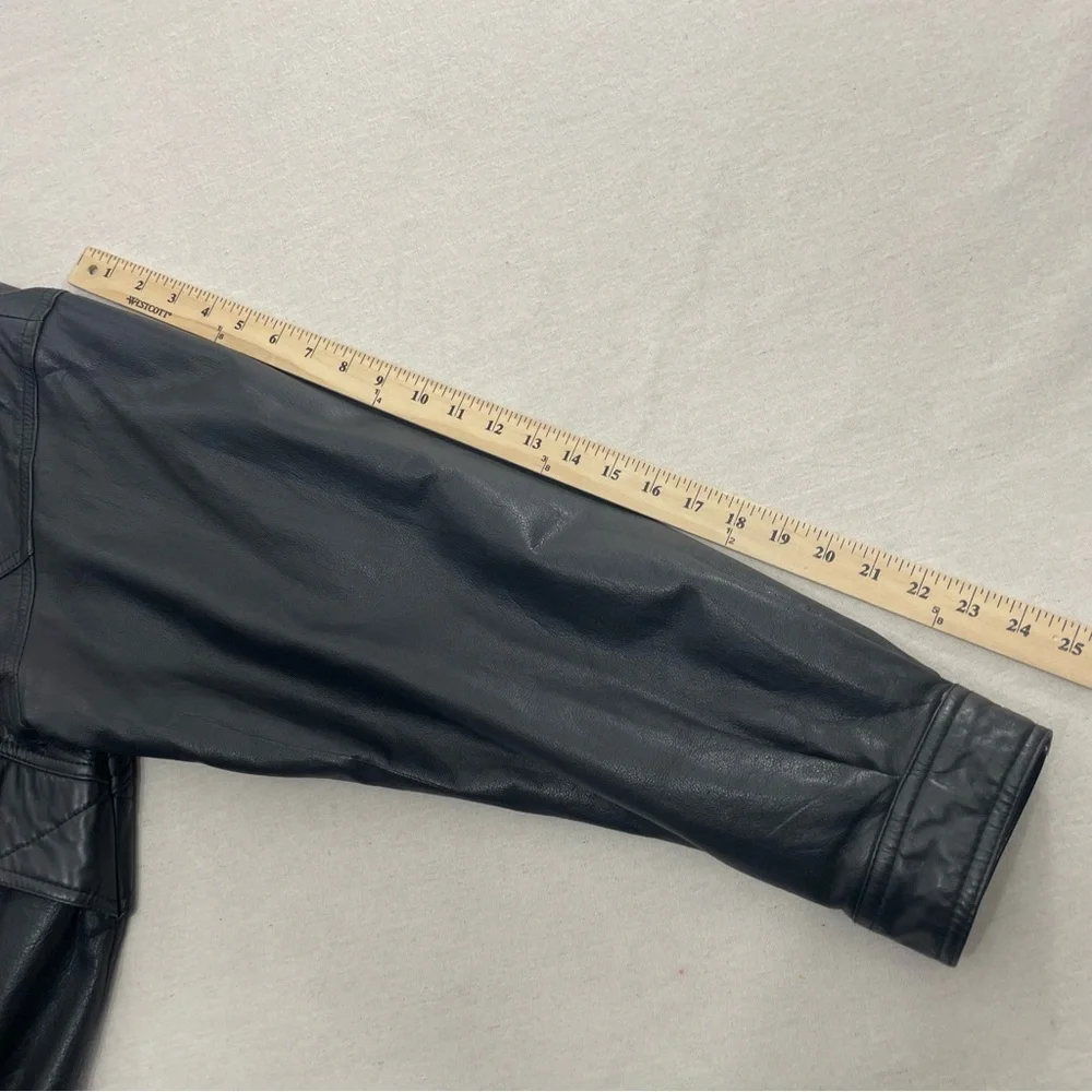 Wilsons Leather Motorcycle Jacket Vintage Black Leather Biker Bomber Jacket XL - Picture 15 of 15